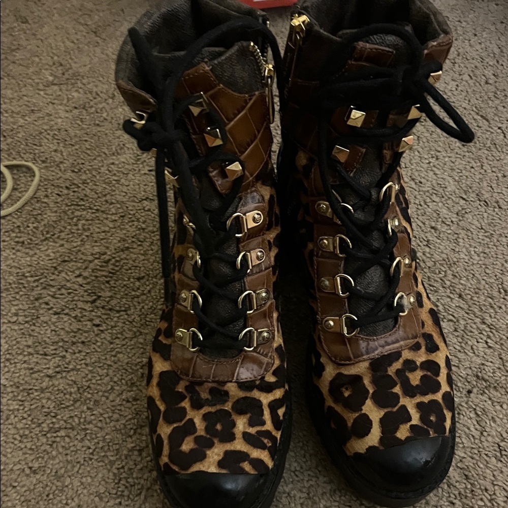 Michael Kors Barely Worn Animal Print Lace-Up Boots